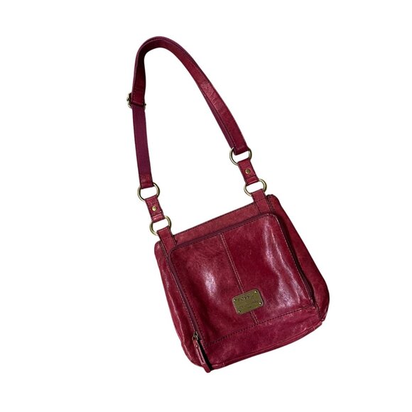 Fossil Red Leather Crossbody Purse 1954 Adjustable Strap Brass Accents READ - Picture 1 of 15